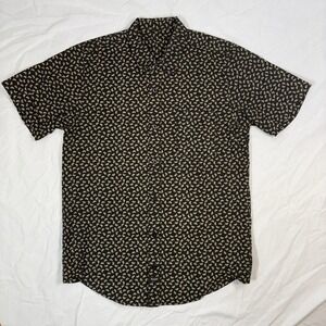 Hype Bicycle Print Button Up Shirt Mens Small Black Tan Short Sleeve Streetwear